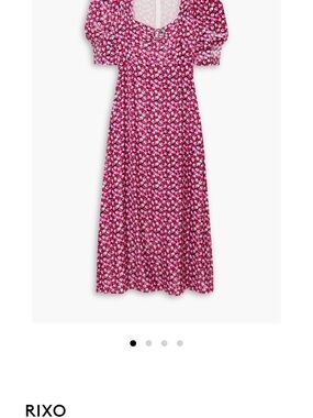 RIXO Fuchsia Floral Puff-Sleeve Midi Dress
